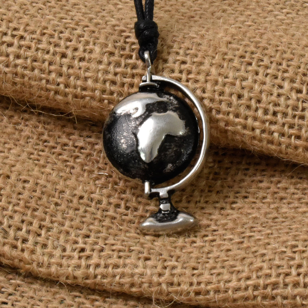 Globe Earth Silver Pewter Charm Gold Brass Necklace Pendant Jewelry