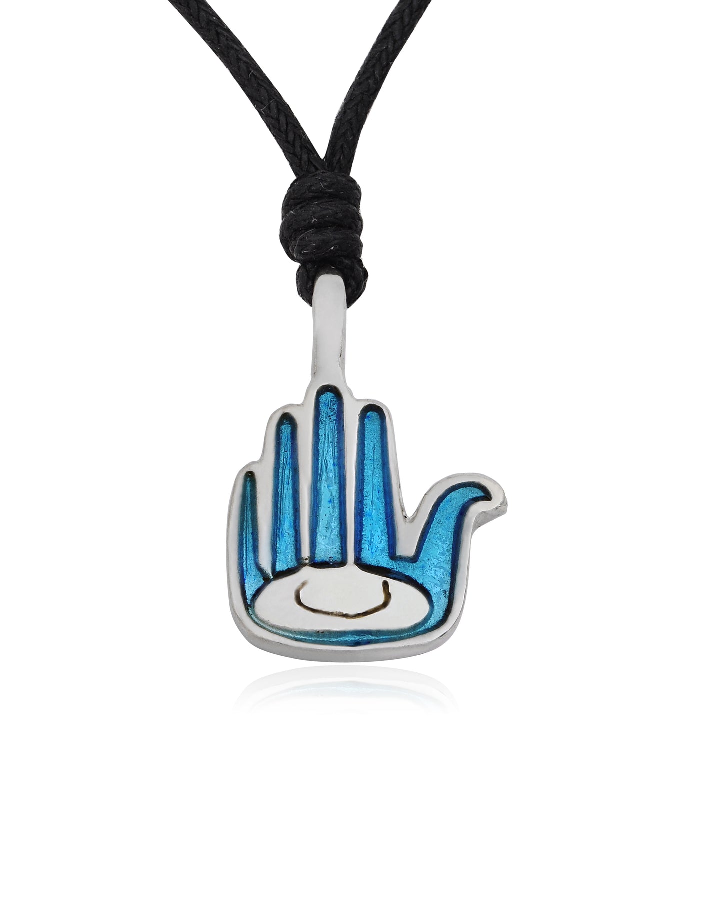 Colorful Hamsa (Hand Of God) Silver Pewter Charm Necklace Pendant Jewelry