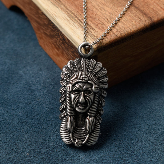 New Native American Indians Silver Pewter Charm Necklace Pendant Jewelry