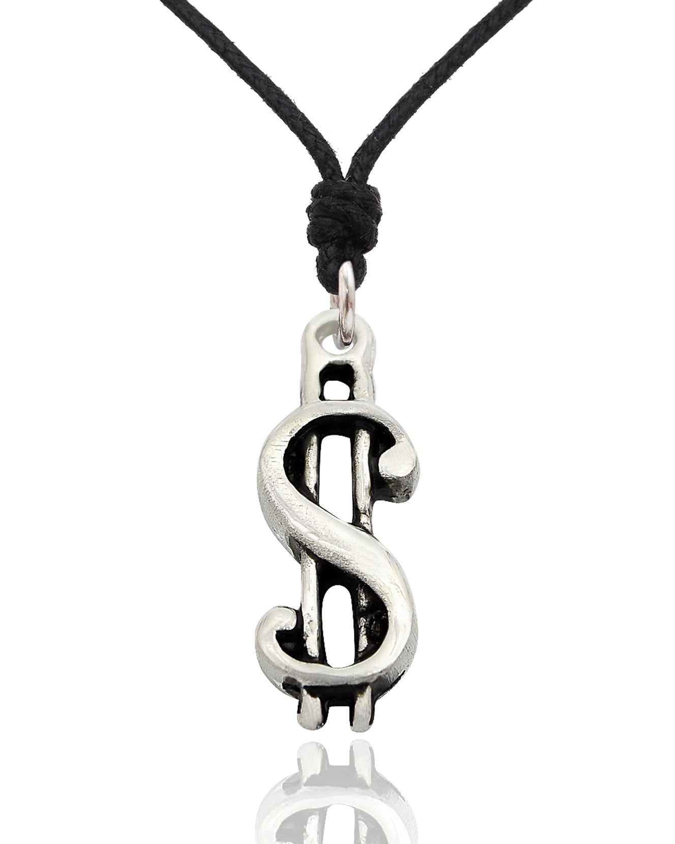 Dollar Bill Symbol Silver Pewter Charm Necklace Pendant Jewelry With Cotton Cord