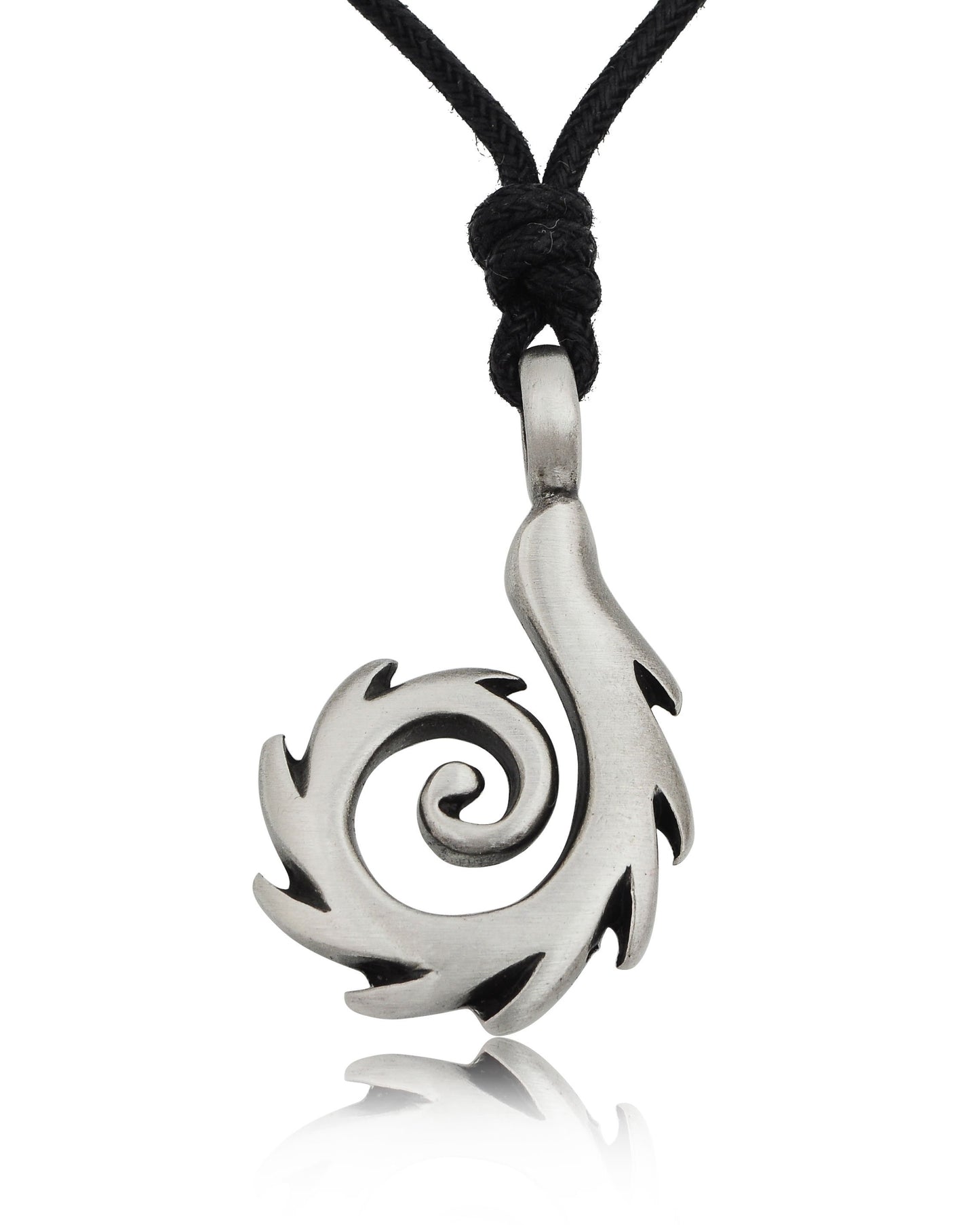 Tribal Maori Fishing Hook Silver Pewter Charm Necklace Pendant Jewelry