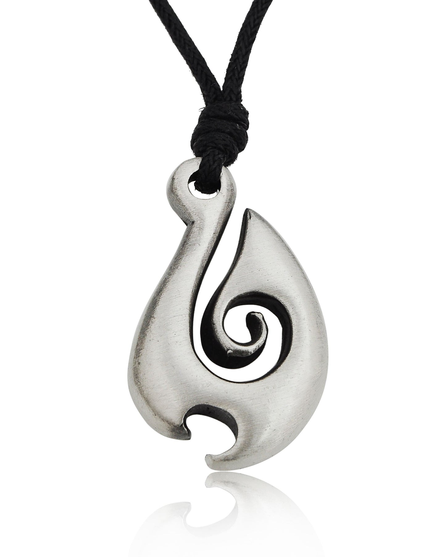 Maori Fishing Hook Silver Pewter Charm Necklace Pendant Jewelry