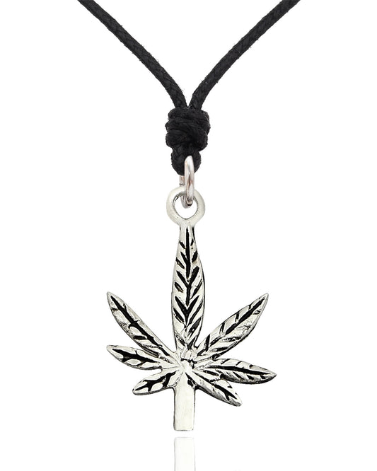 New Marijuana Leaf Legalize Silver Pewter Charm Necklace Pendant Jewelry With Cotton Cord