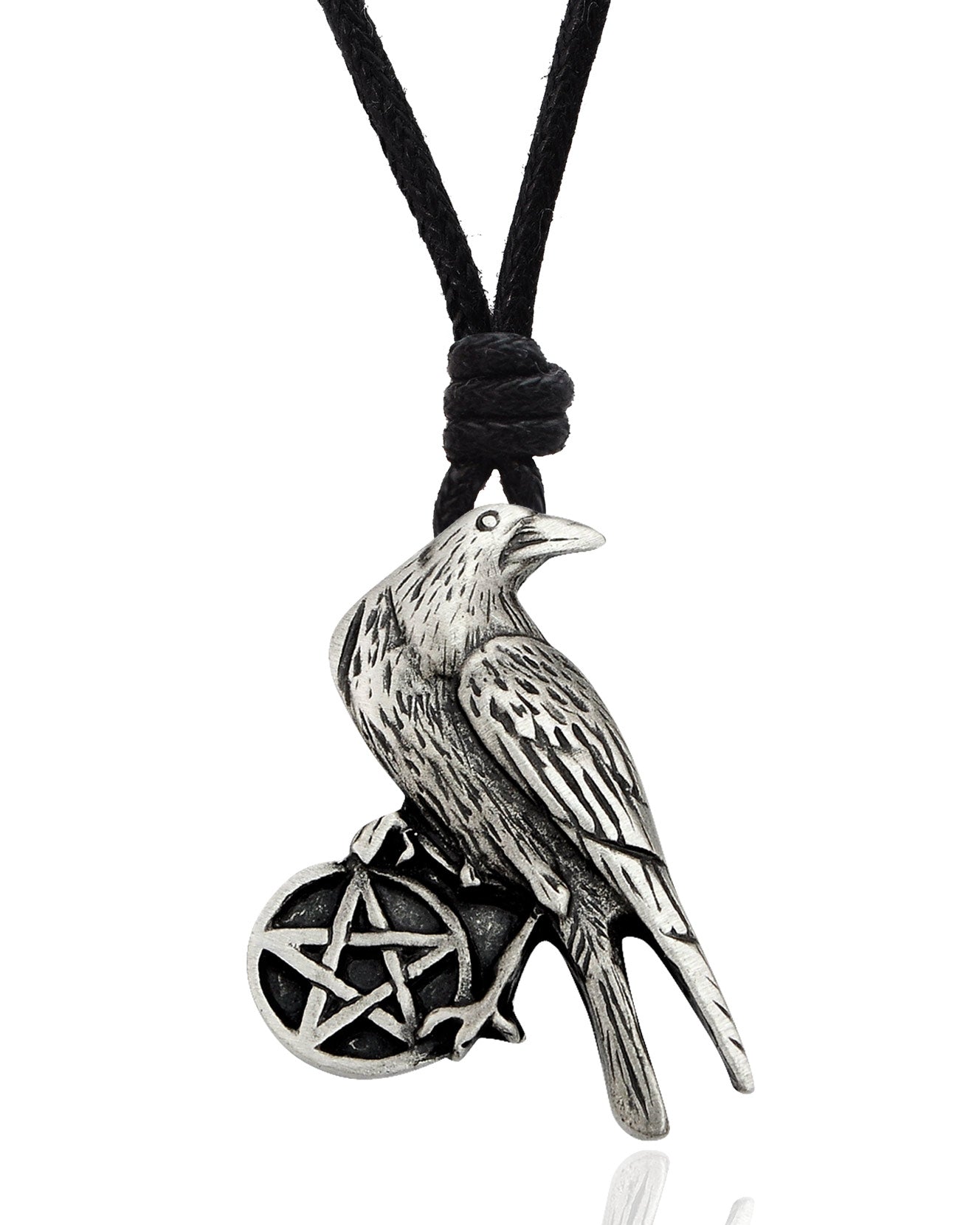 Raven and Pentagram Handmade Brass Pewter Necklace Pendant Jewelry