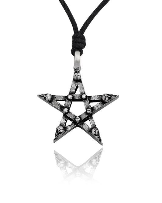 Gothic Pentagram Star Skull Silver Pewter Necklace Pendant Jewelry