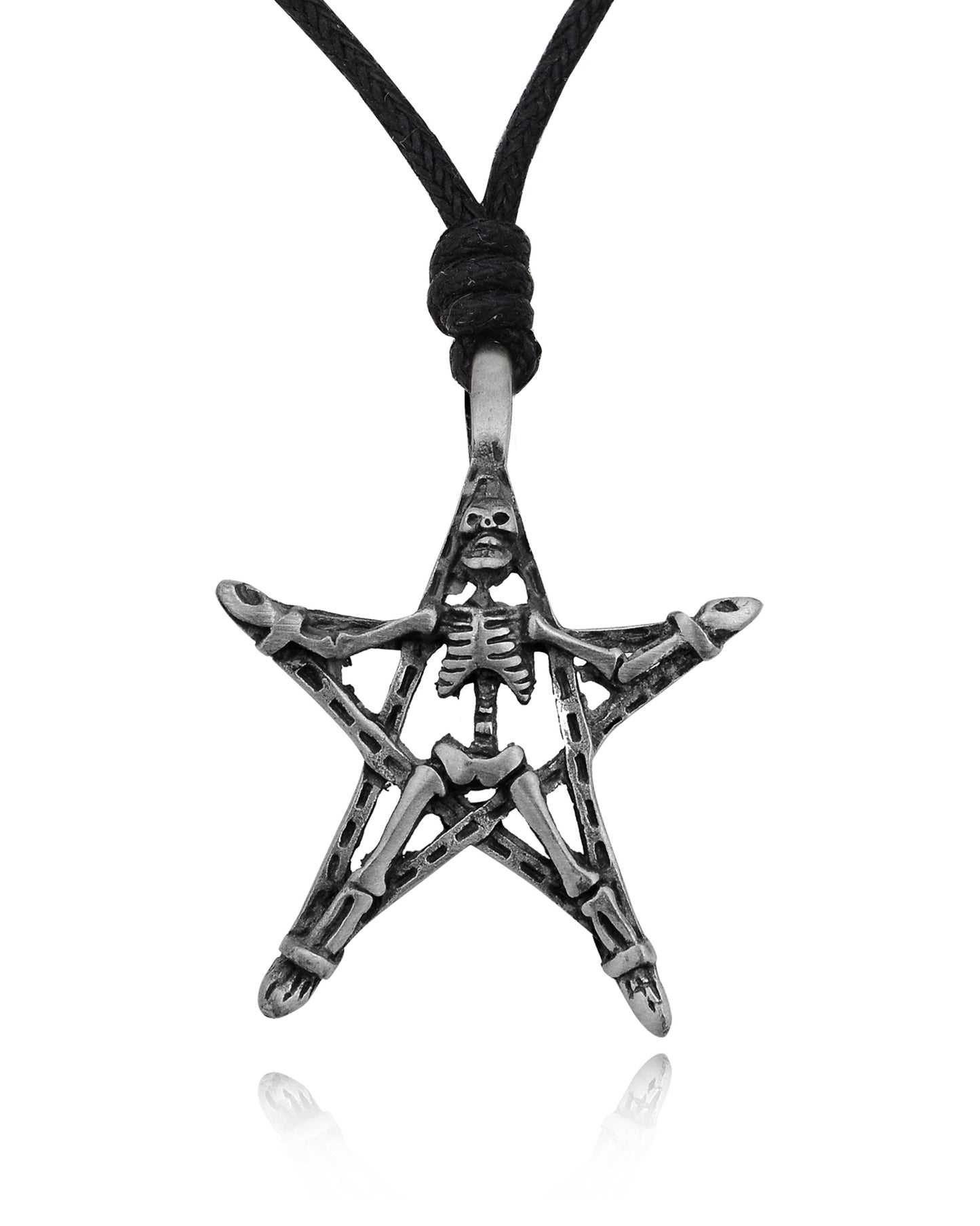 Pentagram Star Skeleton Silver Pewter Charm Necklace Pendant Jewelry