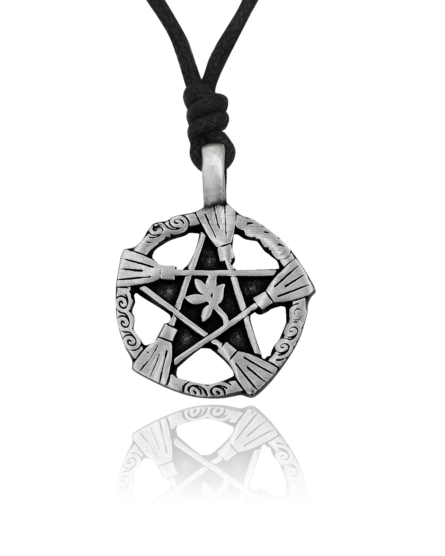 Gothic Pentagram Star Skull 92.5 Sterling Silver Pewter Necklace Pendant Jewelry