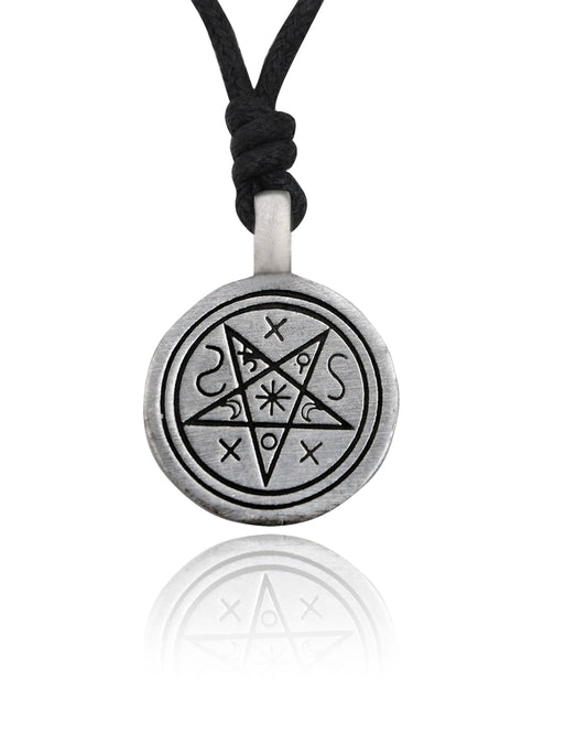 Flawless Pentagram 5 Pointed Star Silver Pewter Charm Necklace Pendant Jewelry With Cotton Cord