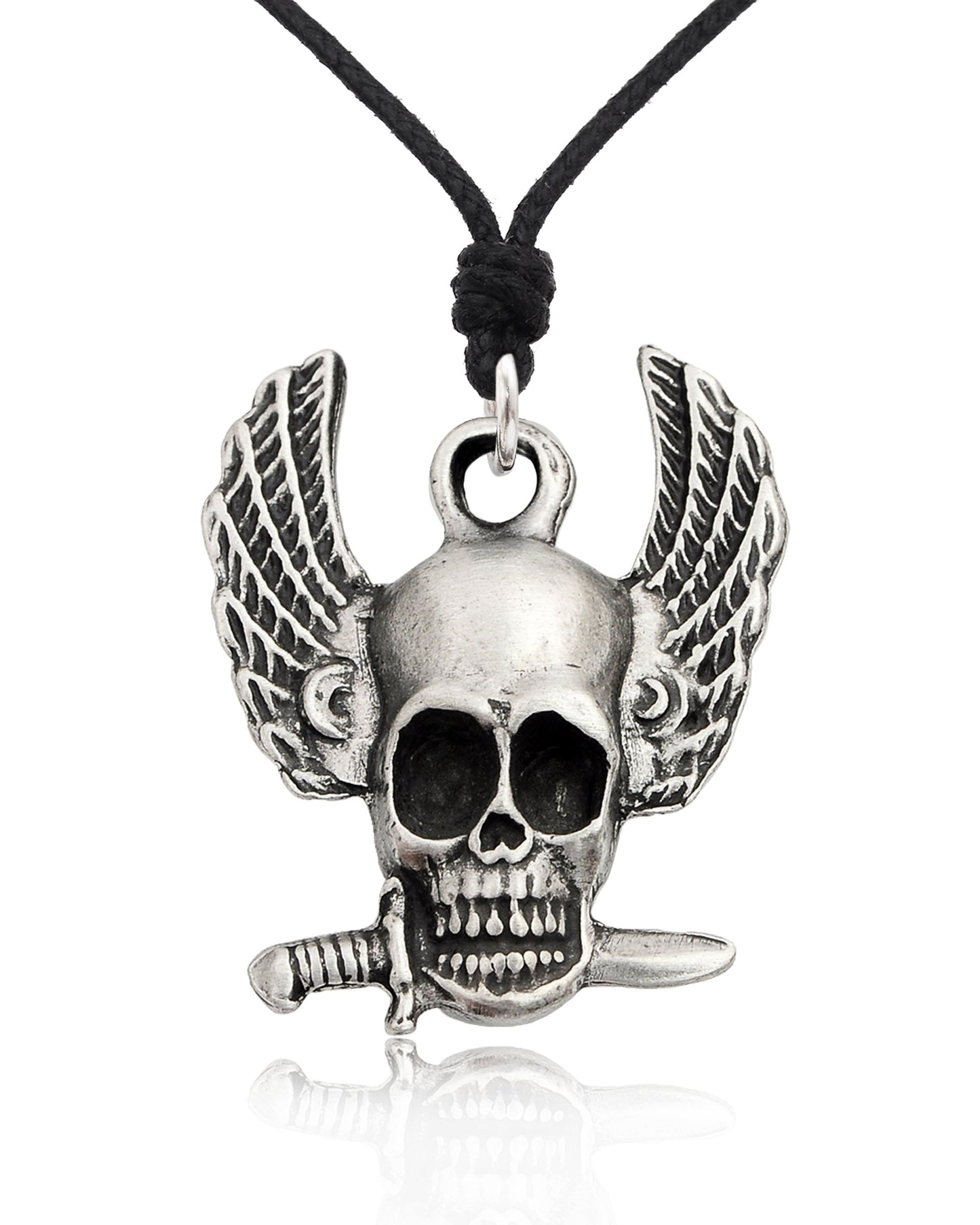 Skeleton Head Winged Silver Pewter Gold Brass Charm Necklace Pendant Jewelry