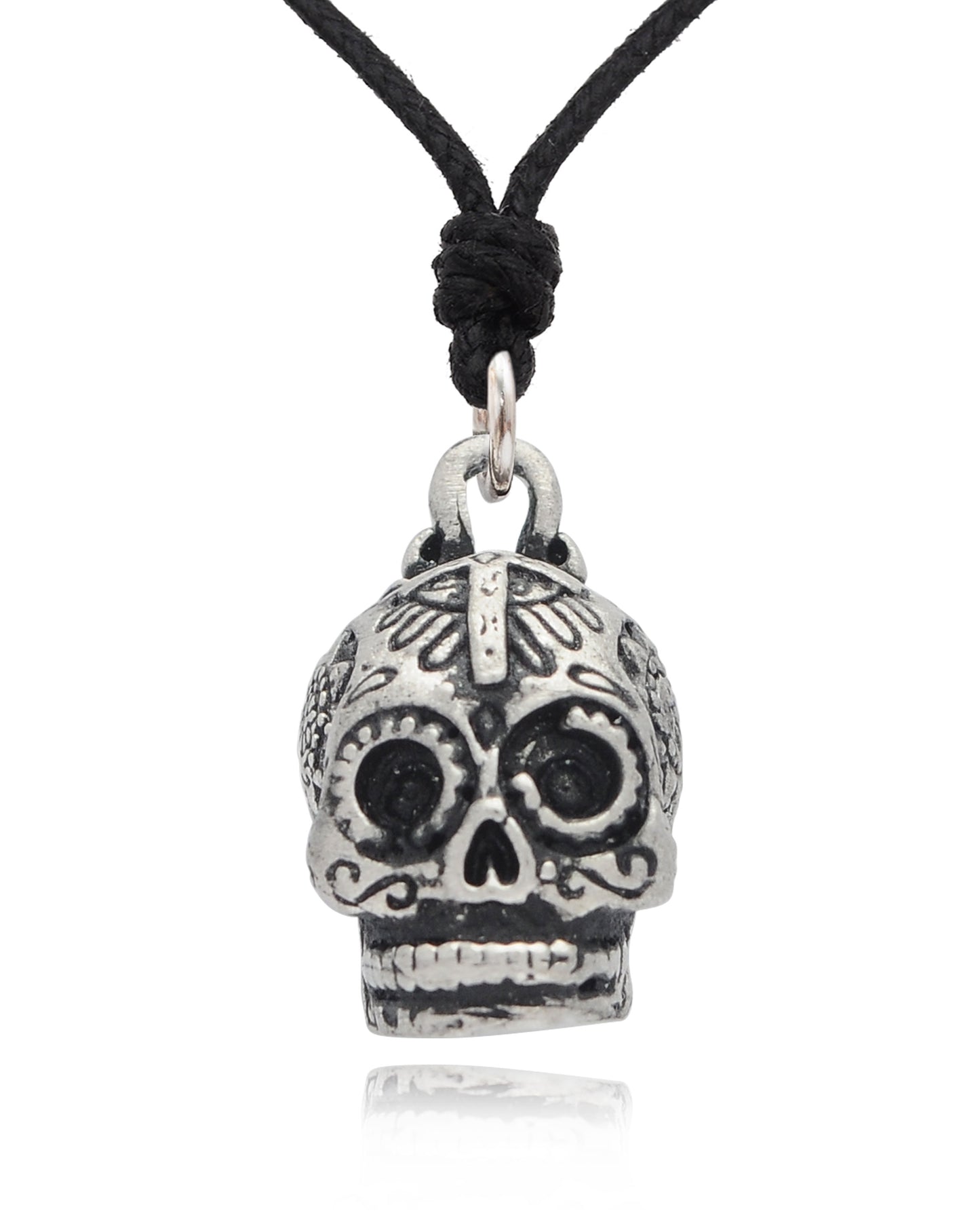 Mexican Skull Cross Jesus Sterling Silver Pewter Brass Necklace Pendant Jewelry