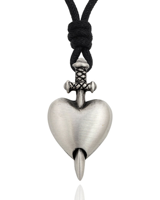 Love Hurts Heart Sword Silver Pewter Charm Necklace Pendant Jewelry