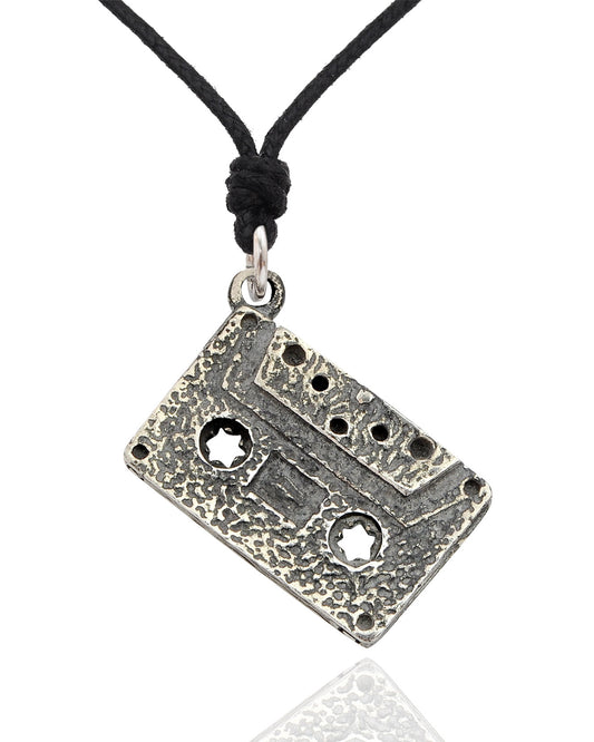 Antique Tape Cassette Silver Pewter Charm Necklace Pendant Jewelry
