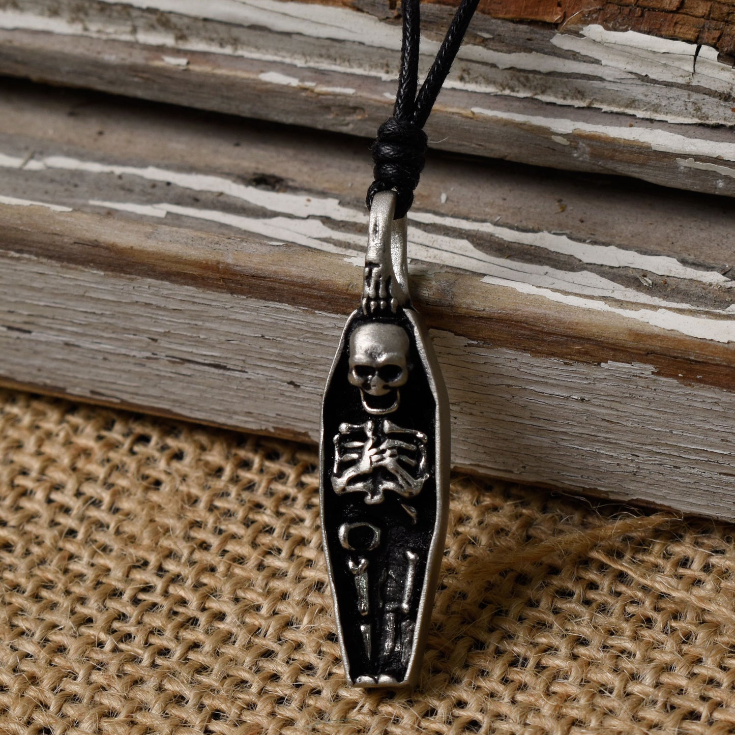 Skeleton Skull Coffin Silver Pewter Charm Necklace Pendant Jewelry