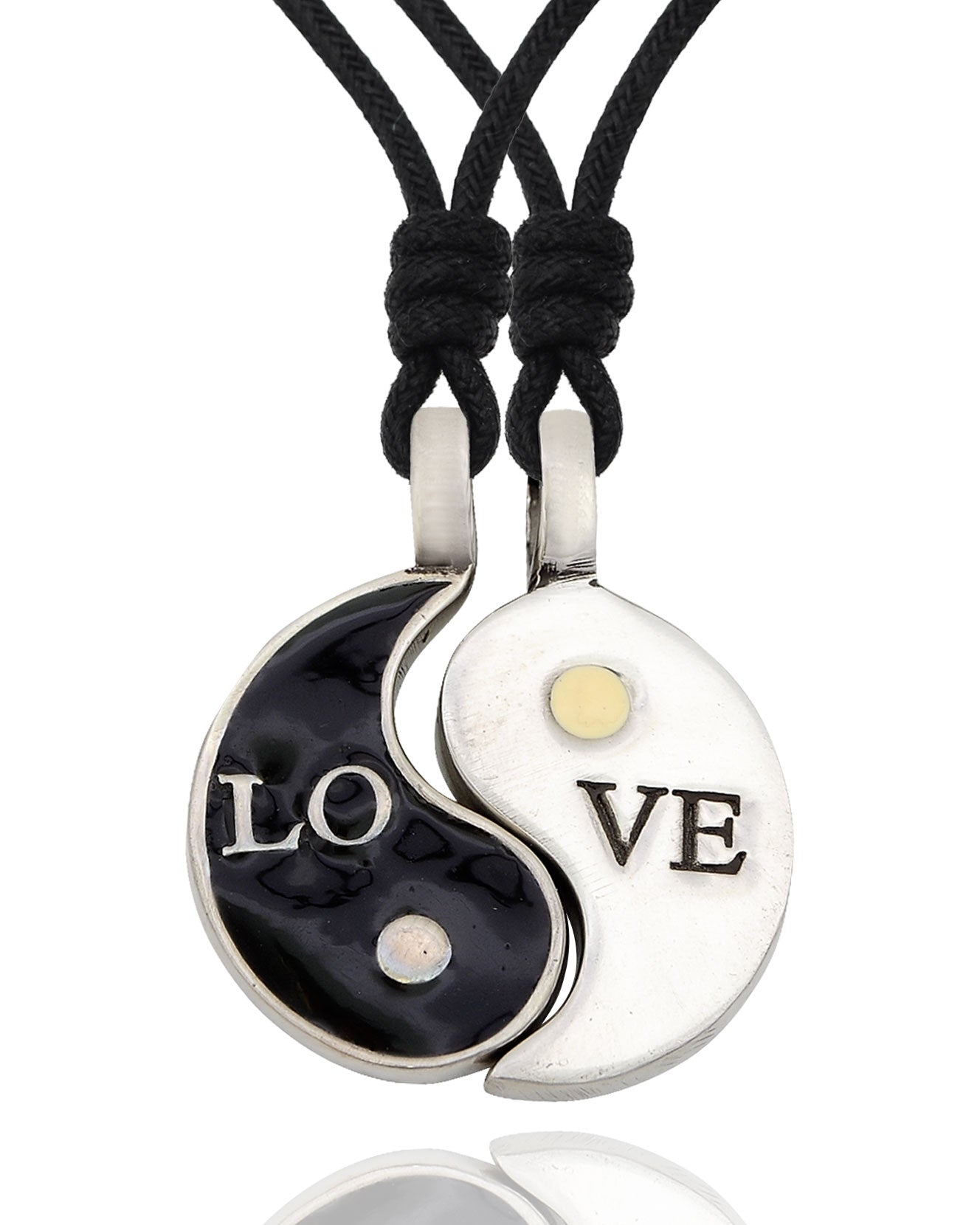 Yin Yang Love Silver Pewter Charm Necklace Pendant Jewelry With Cotton Cord