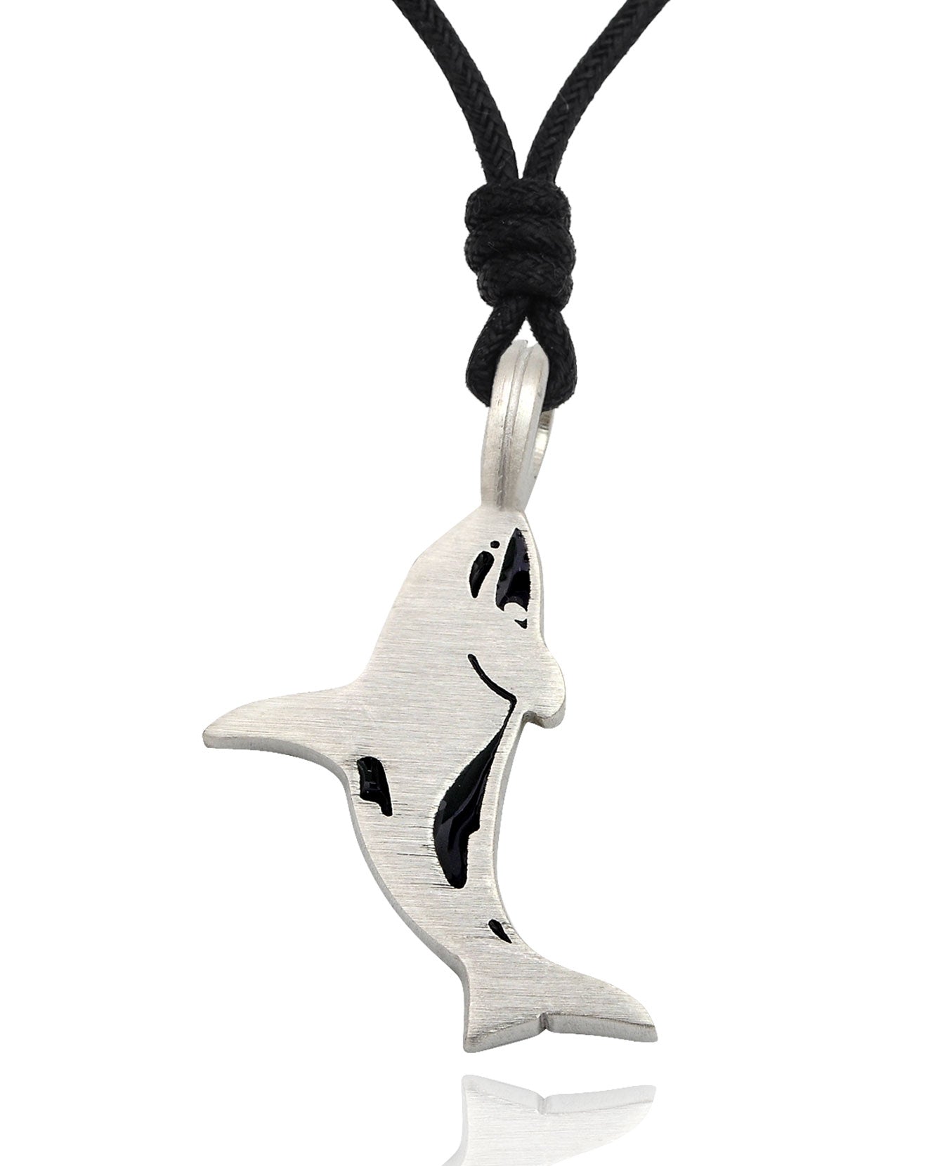 Flat Killer Whale Silver Pewter Charm Necklace Pendant Jewelry With Cotton Cord