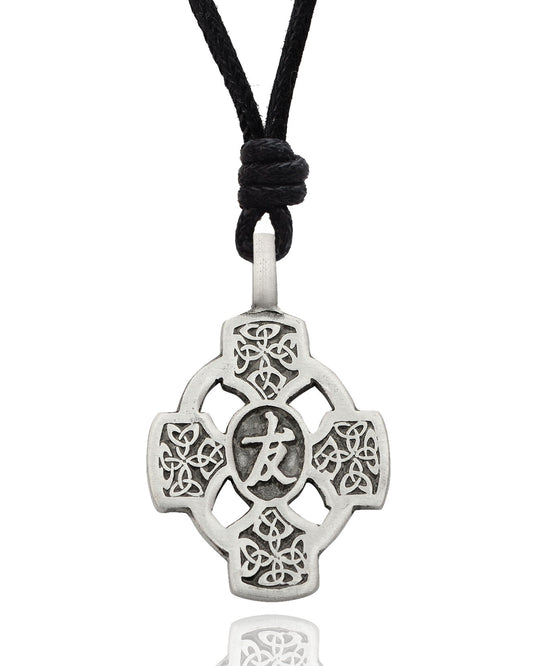Chinese Word Celtic Cross Silver Pewter Charm Necklace Pendant Jewelry