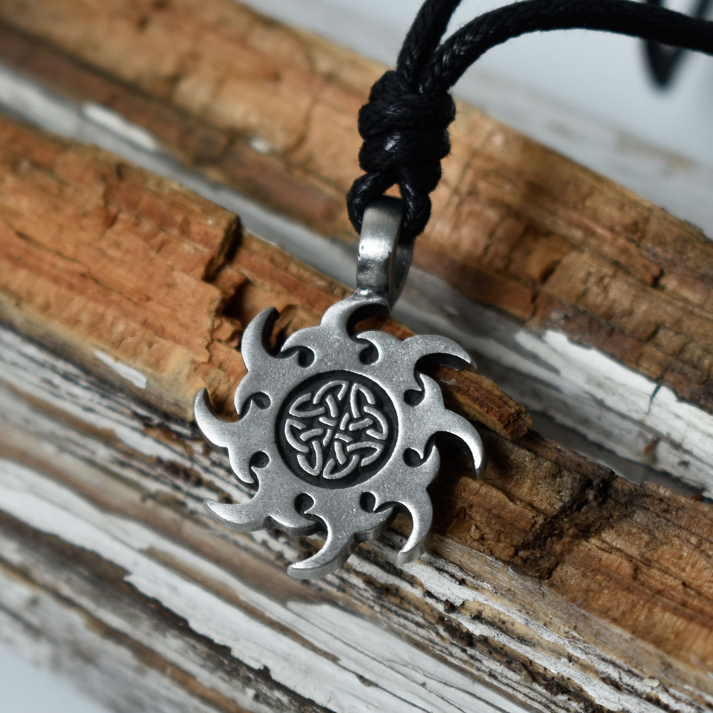 Black Celtic Sun Trilogy Silver Pewter Charm Necklace Pendant Jewelry