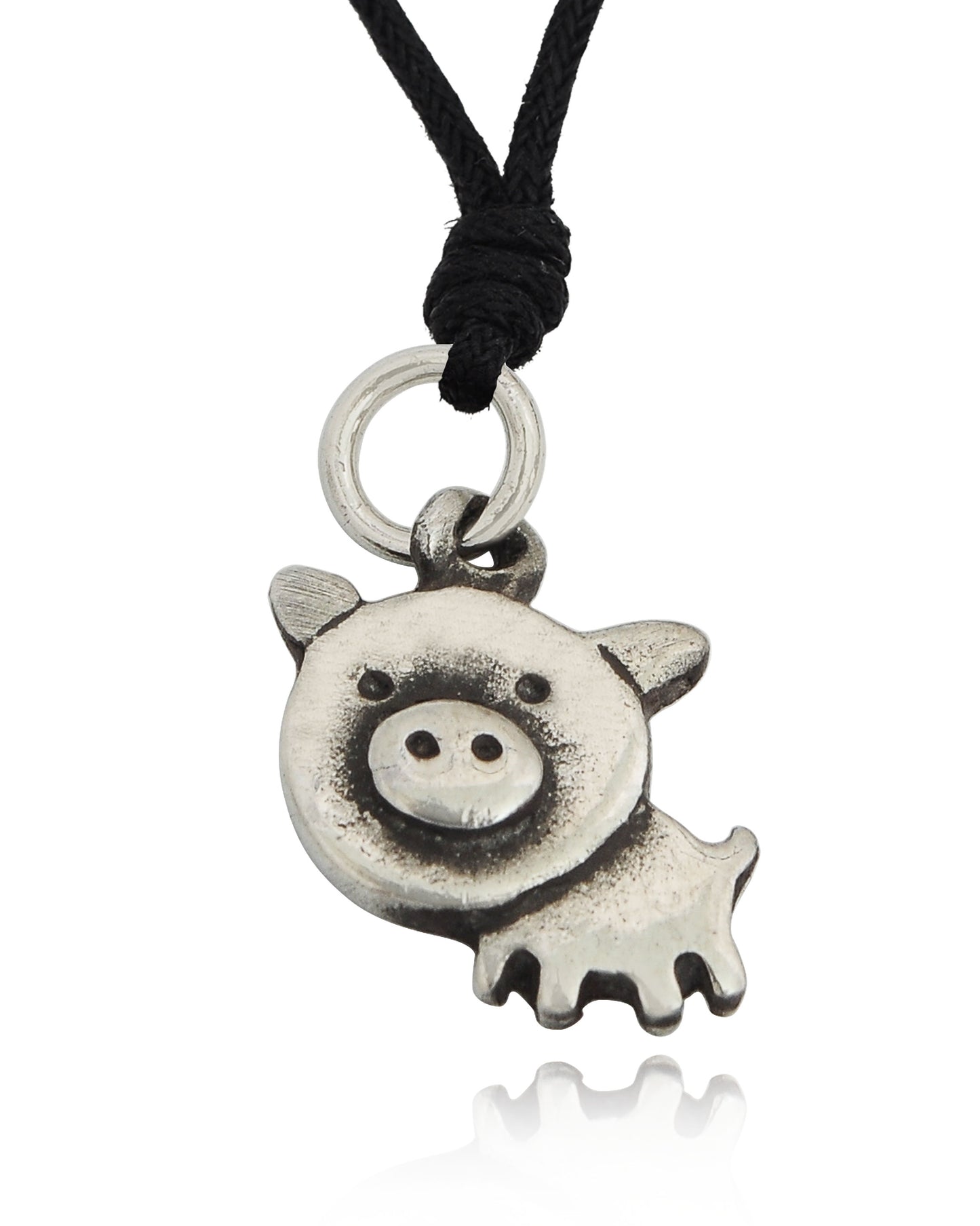 Chubby Pig Silver Pewter Charm Necklace Pendant Jewelry With Cotton Cord