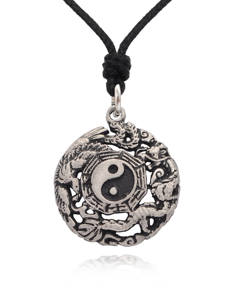 Phoenix Dragon Yin Yang 92.5 Sterling Silver Golden Brass Necklace Pendant
