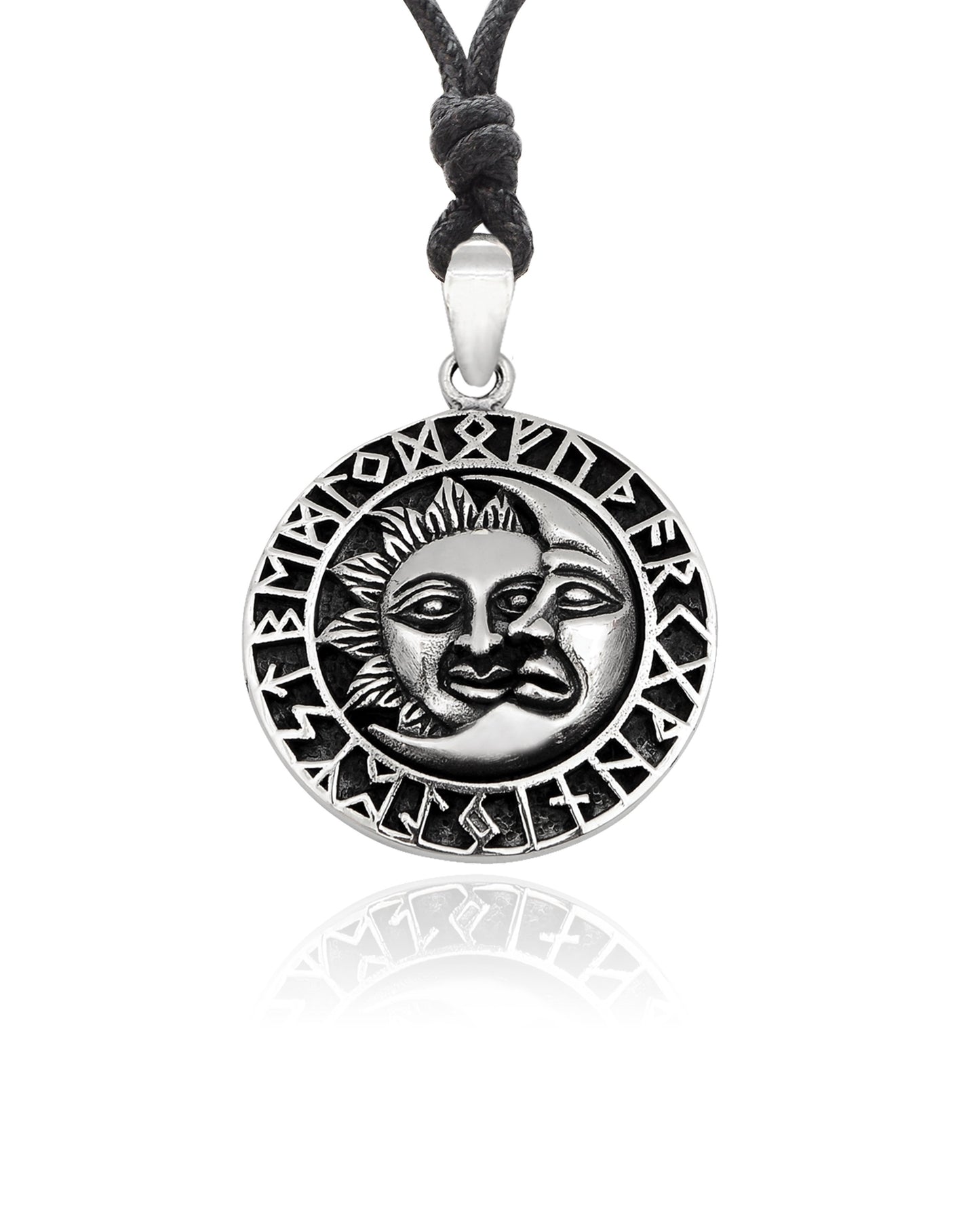 Sun Moon YinYang RunesRunic 92.5 Sterling Silver Pewter Necklace Pendant Jewelry