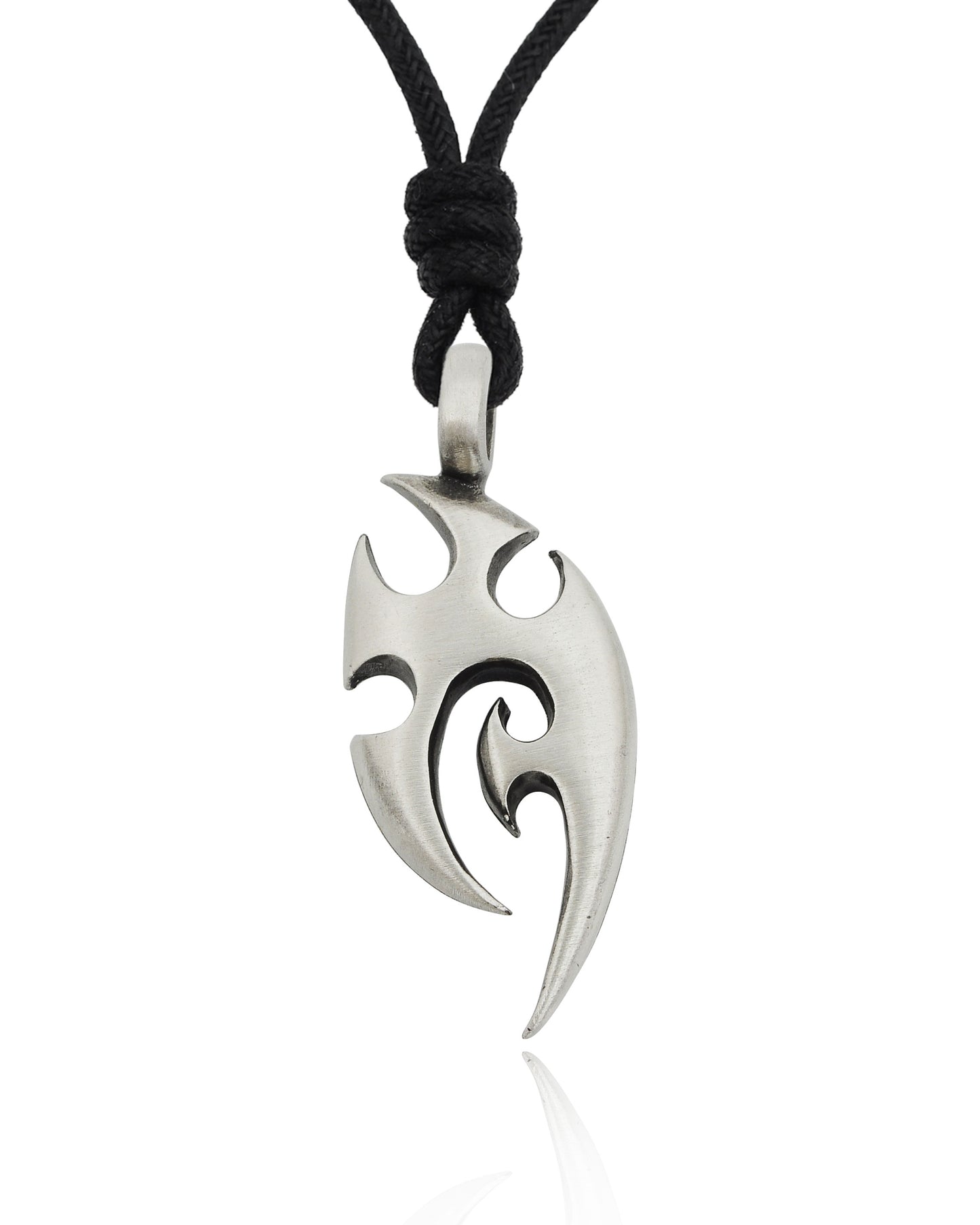 Maori Tribal Fishing Hook Tribal Silver Pewter Charm Necklace Pendant Jewelry
