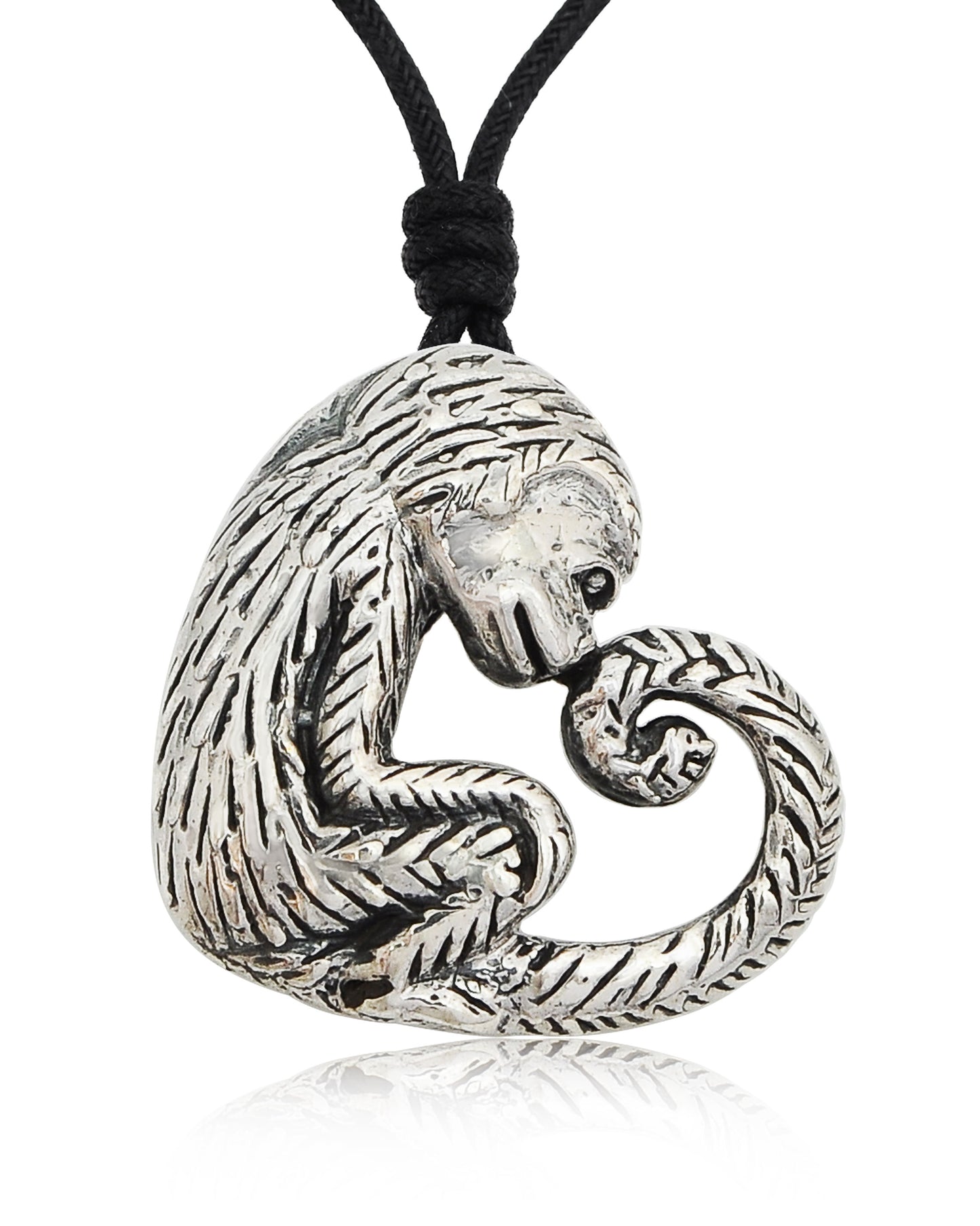Monkey in Heart Shape Silver Pewter Charm Necklace Pendant Jewelry
