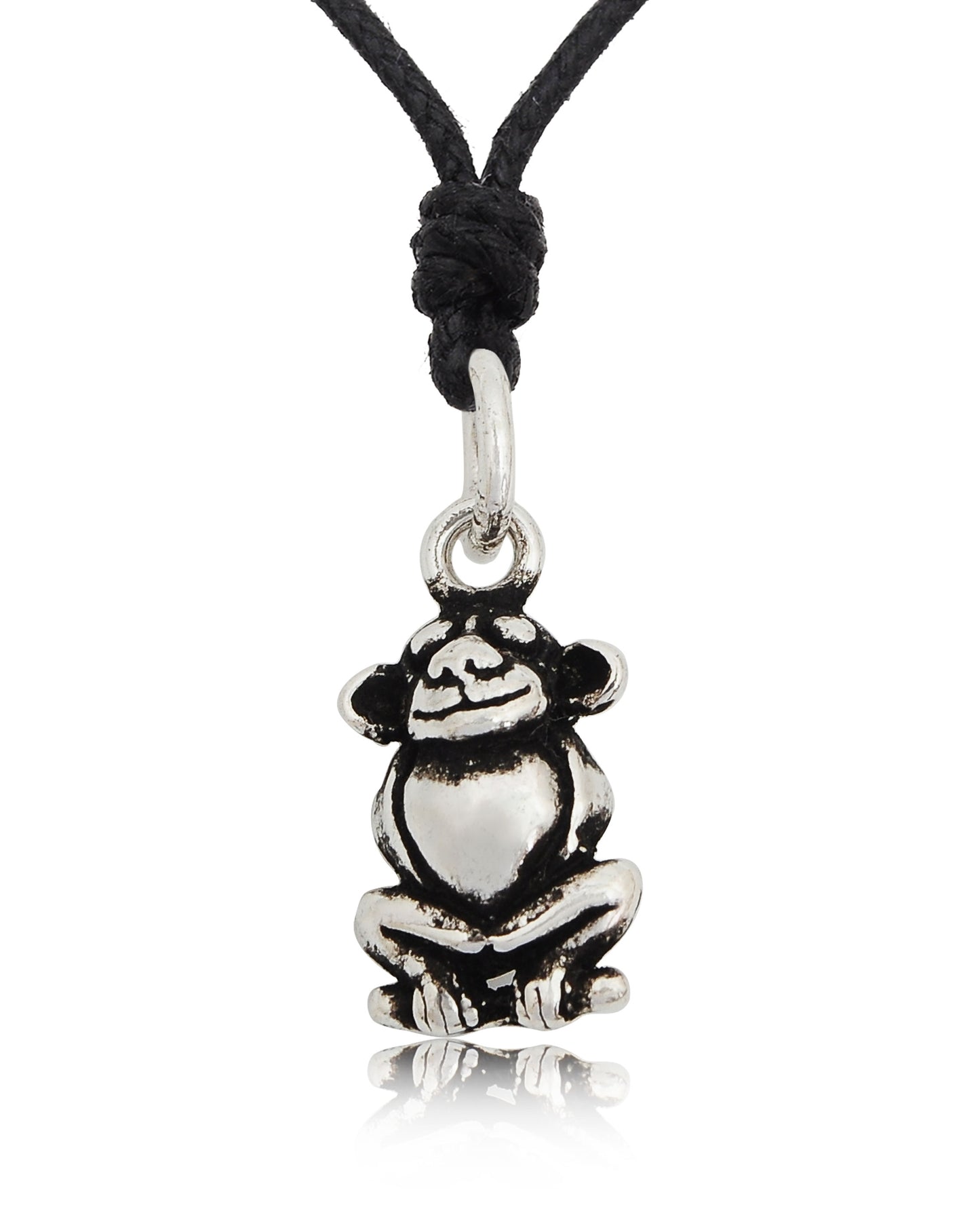 Happy Chubby Monkey  Silver Pewter Charm Necklace Pendant Jewelry With Cotton Cord