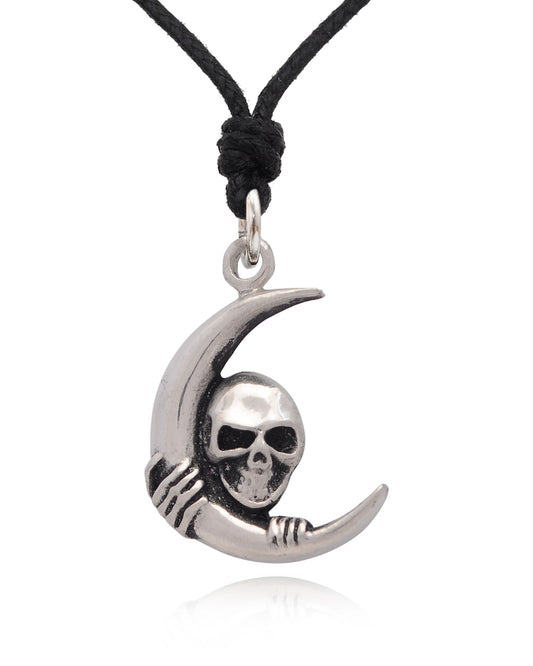 Skull And Moon 92.5 Sterling Silver Pewter Brass Necklace Pendant Jewelry