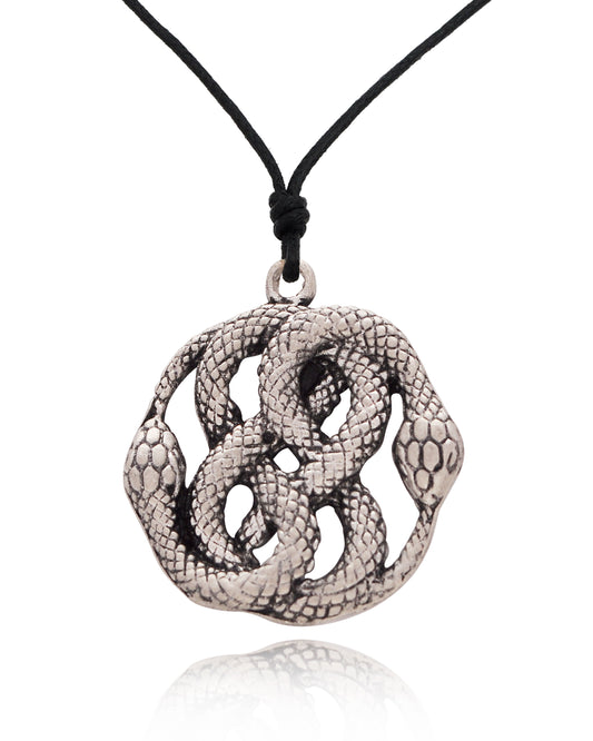Double Ouroboros Silver Pewter Necklace Pendant Jewelry