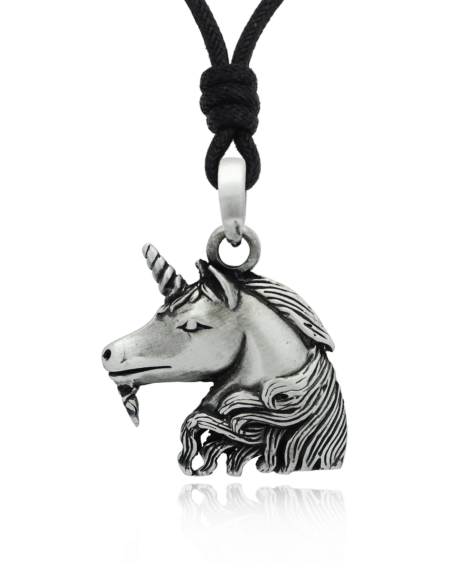 Unicorn Head Silver Pewter Charm Necklace Pendant Jewelry