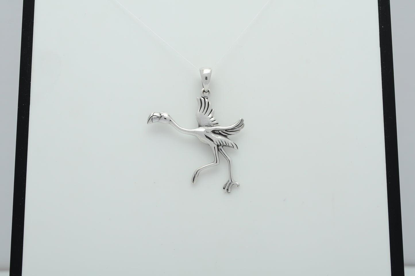 Flamingo Silver Pewter Charm Necklace Pendant Jewelry With Cotton Cord