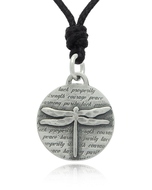 Dragonfly & Meaningful Words Silver Pewter Charm Necklace Pendant Jewelry