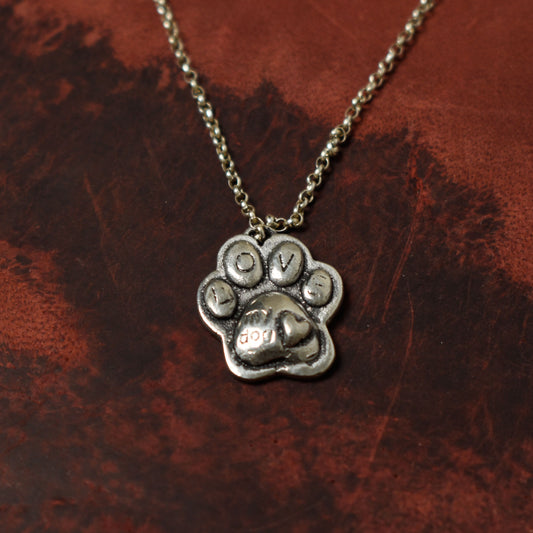 Paw Love Silver Pewter Charm Necklace Pendant Jewelry