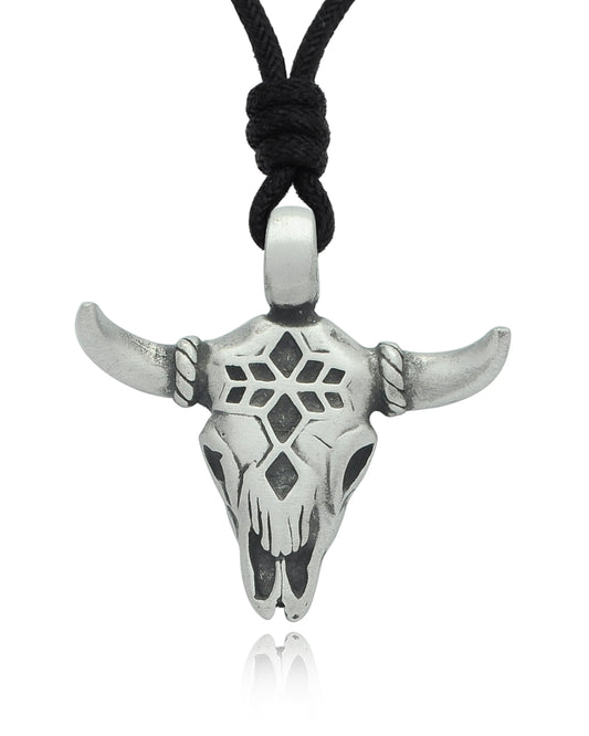 Tribal Bull Skull Silver Pewter Charm Necklace Pendant Jewelry