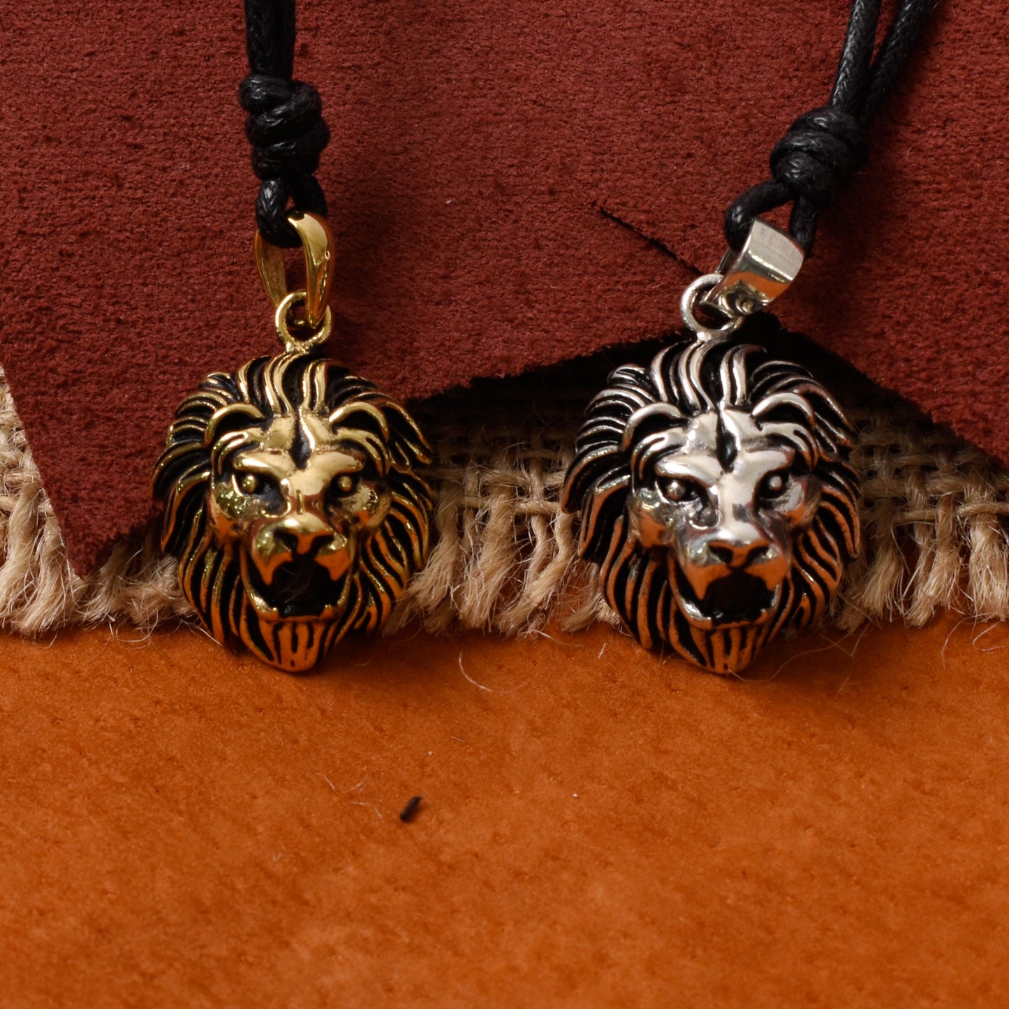 Lion Head 92.5 Sterling Silver Gold Brass Charm Necklace Pendant Jewelry