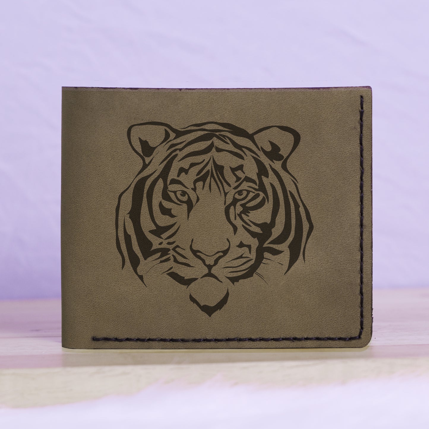 Men's Tribal Tiger Abstract Genuine Leather Blocking Bifold Wallet MHLT_01_GRN