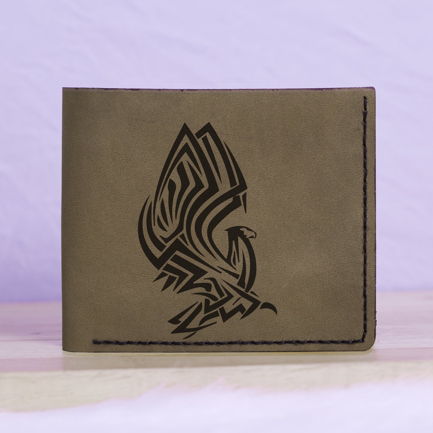Men's Sharp Abstract Handmade Genuine Leather Blocking Bifold Wallet MHLT_01_GRN