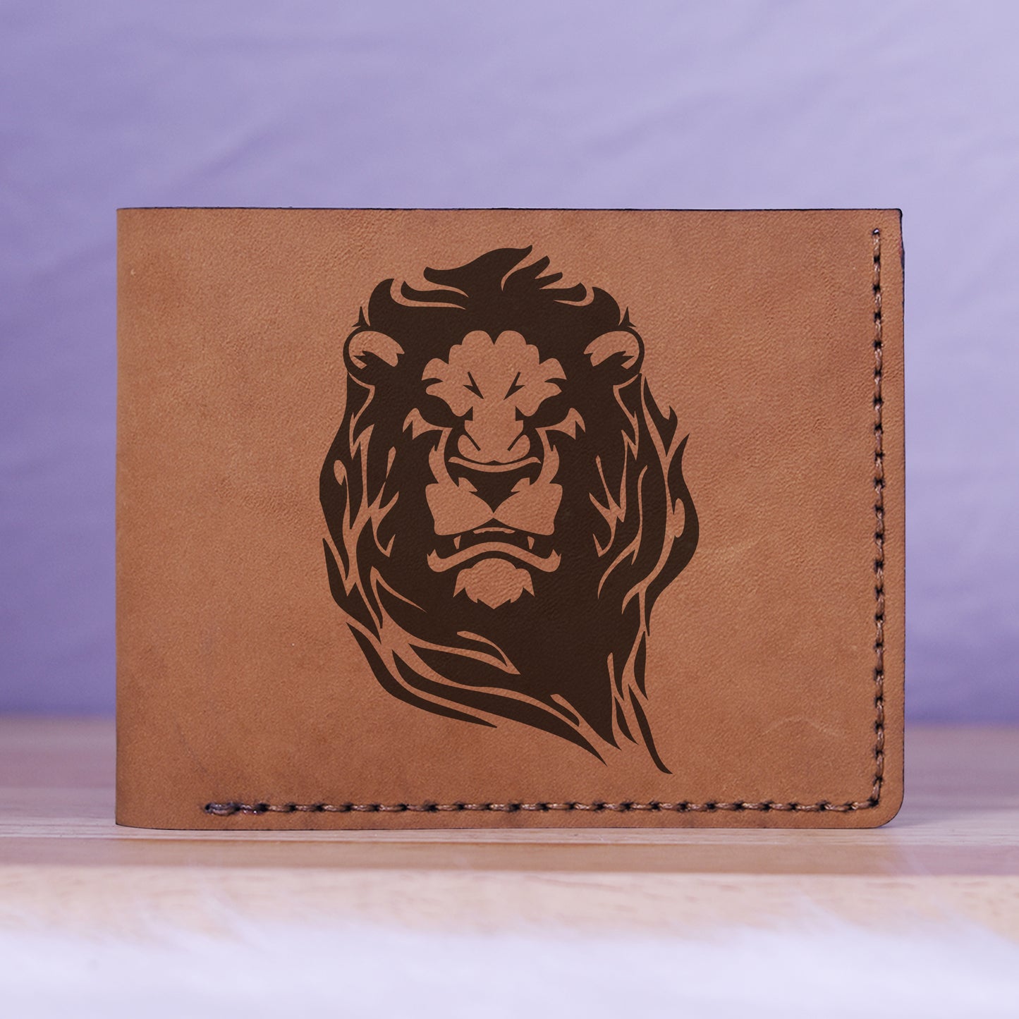 Men's Lion Tatoo Style Natural Genuine Leather Blocking Bifold Wallet MHLT_01_BRN