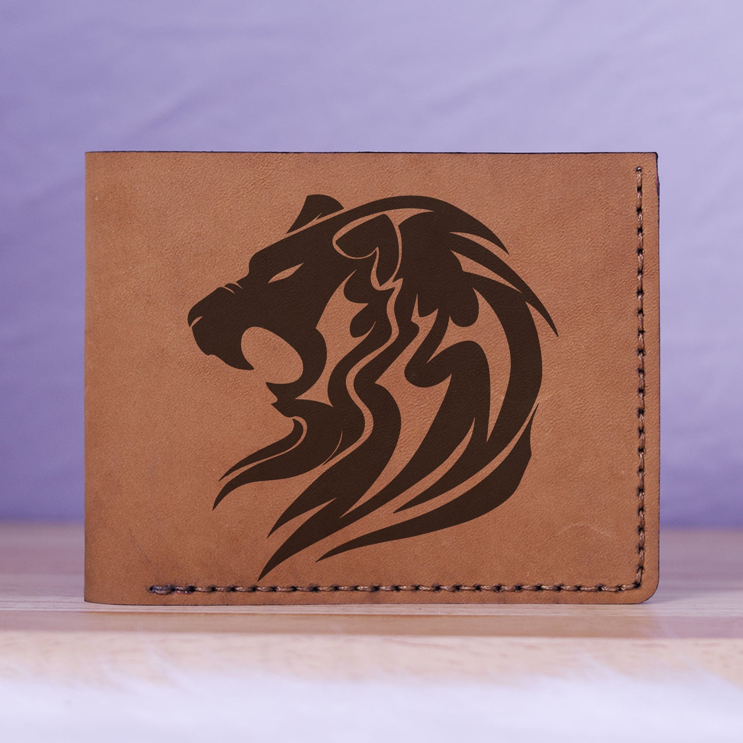 Men's Lion Tatoo Style Natural Genuine Leather Blocking Bifold Wallet MHLT_01_BRN