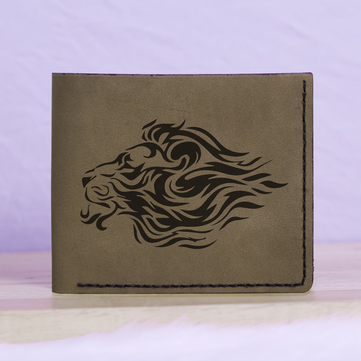 Men's Lion Tatoo Style Natural Genuine Leather Blocking Bifold Wallet MHLT_01_GRN
