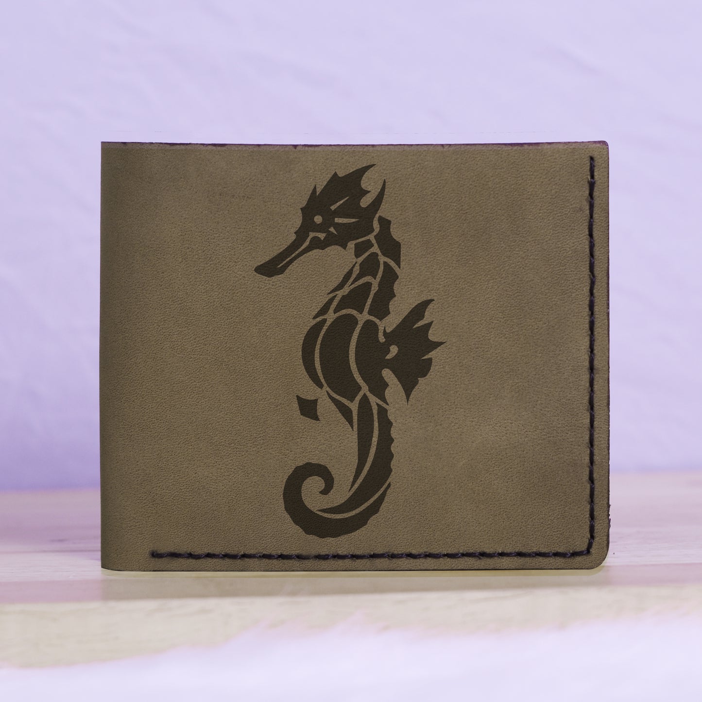 Men's Seahorse Abstract Natural Genuine Leather Blocking Bifold Wallet MHLT_01_GRN
