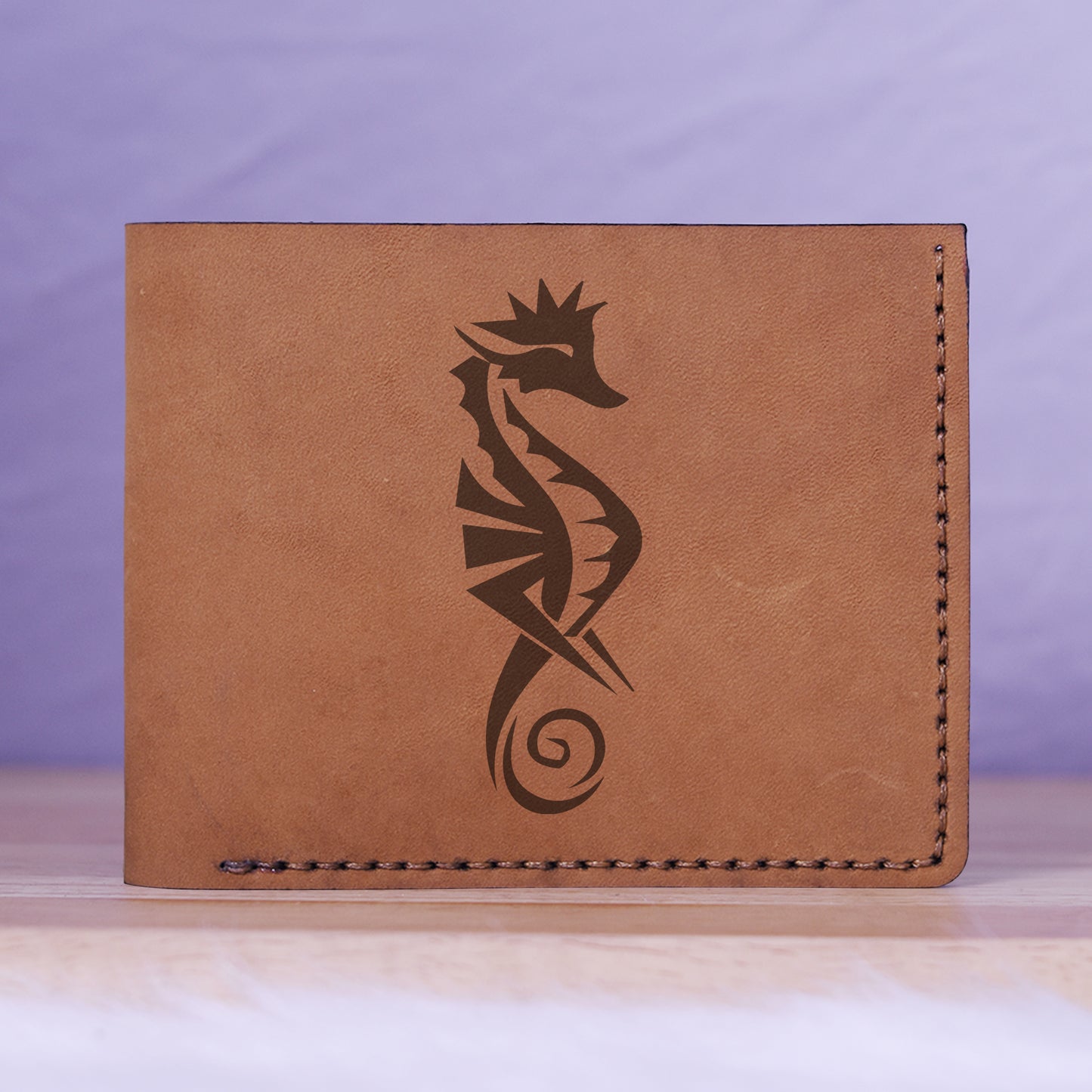 Men's Seahorse Abstract Natural Genuine Leather Blocking Bifold Wallet MHLT_01_BRN