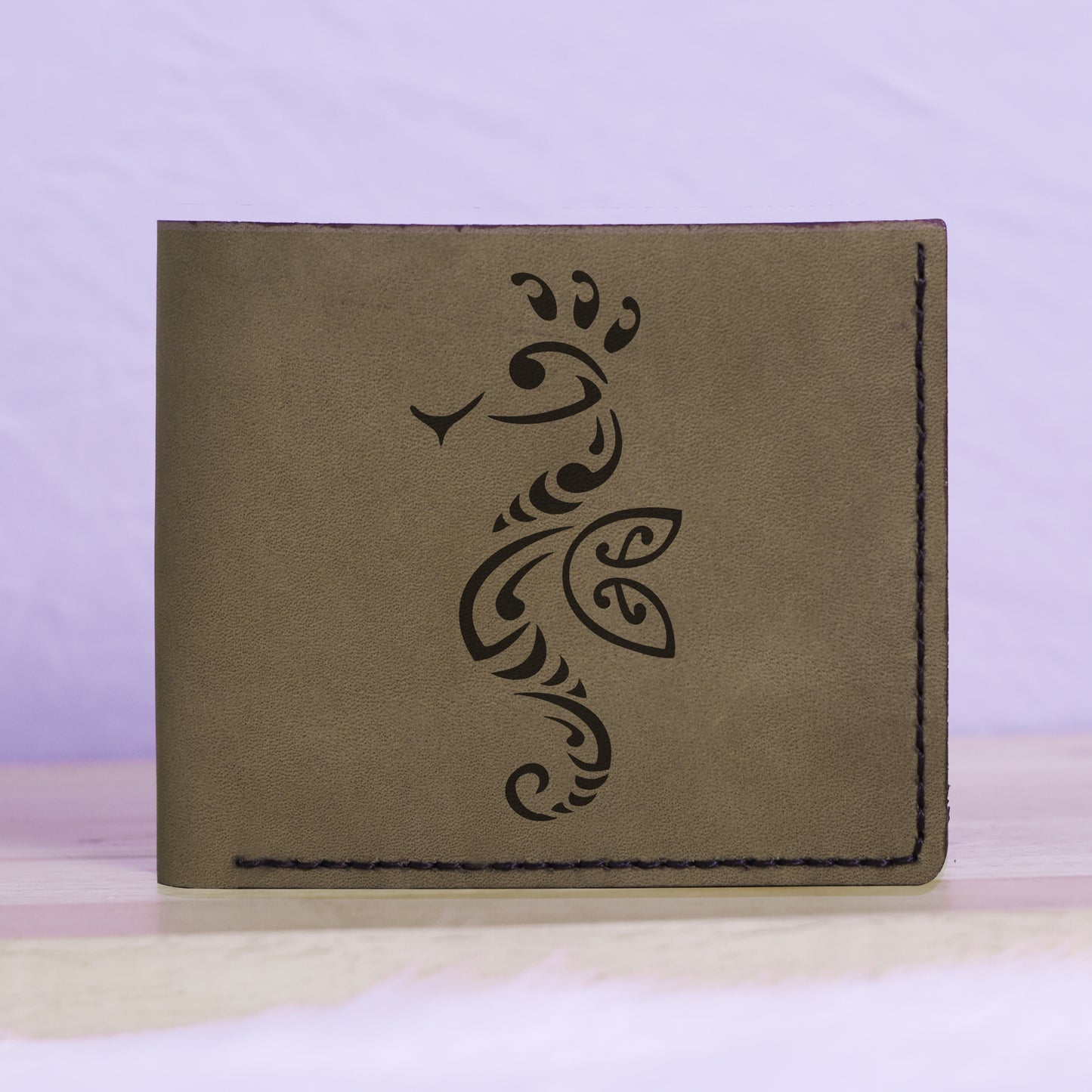 Men's Seahorse Abstract Natural Genuine Leather Blocking Bifold Wallet MHLT_01_GRN