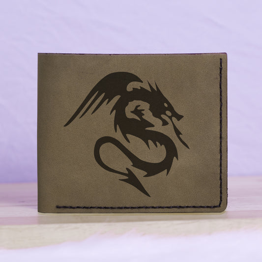 Men's Celtic Fire Dragon Handmade Genuine Leather Blocking Bifold Wallet MHLT_01_GRN