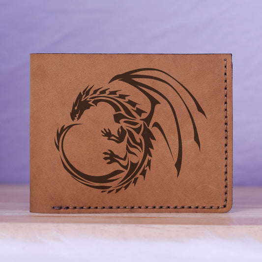 Men's Celtic Fire Dragon Handmade Genuine Leather Blocking Bifold Wallet MHLT_01_BRN