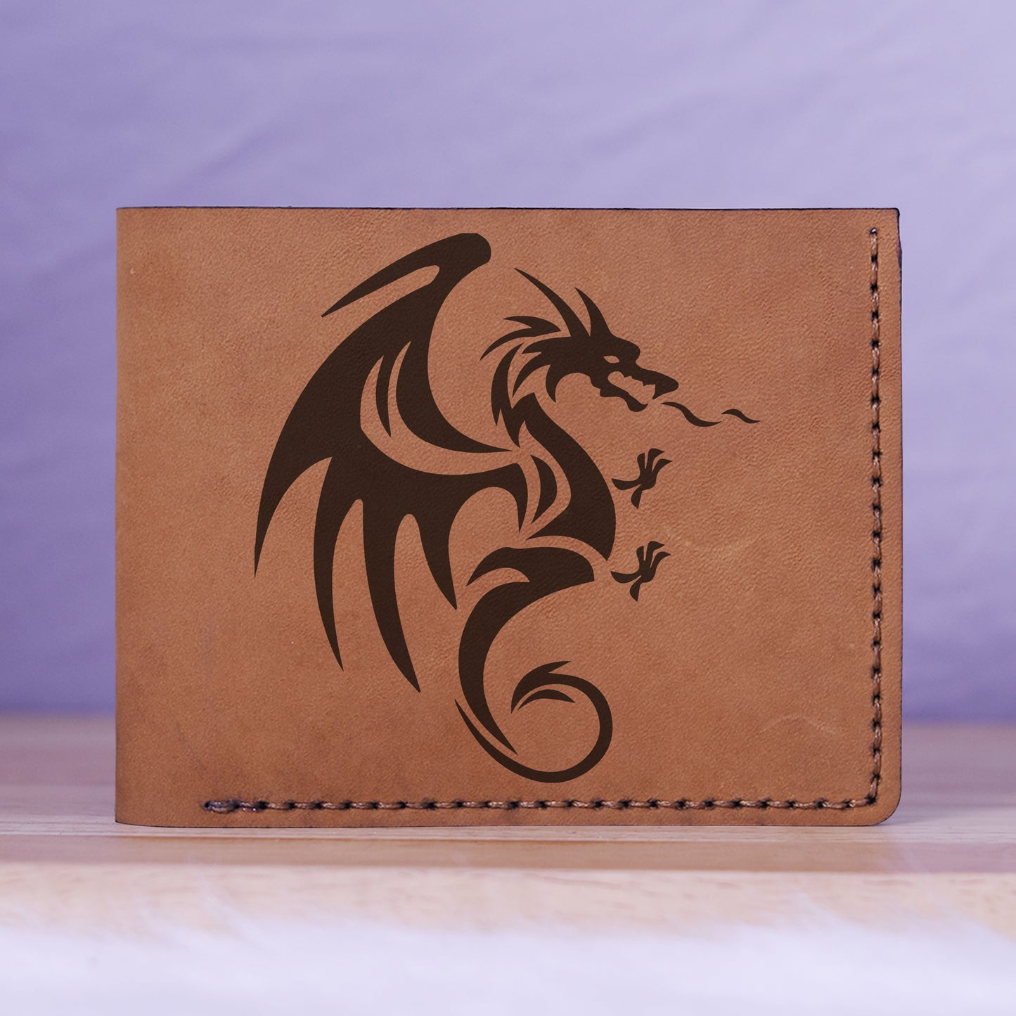 Men's Celtic Fire Dragon Handmade Genuine Leather Blocking Bifold Wallet MHLT_01_BRN
