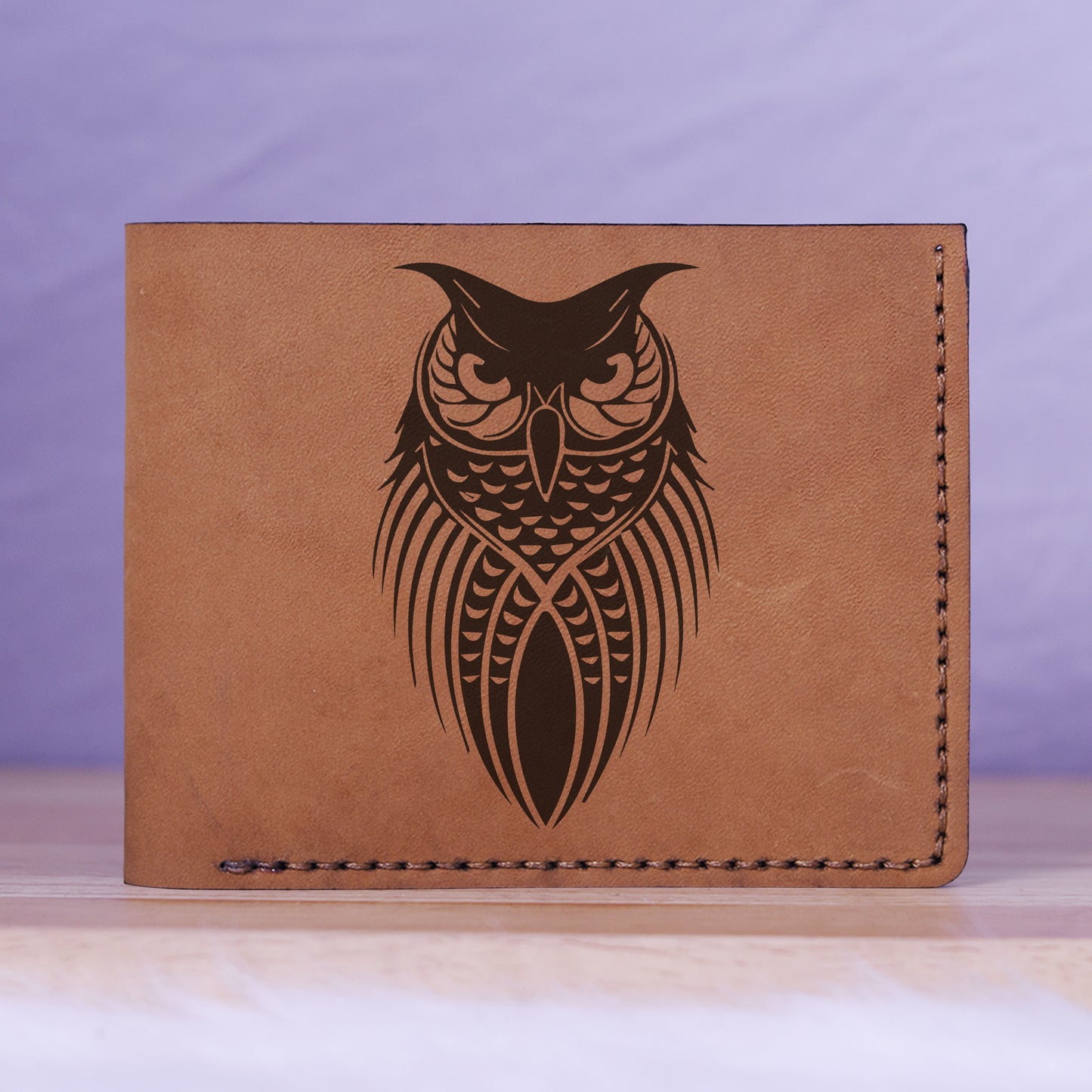 Men's Unique Owls Handmade Genuine Leather Blocking Bifold Wallet MHLT_01_BRN