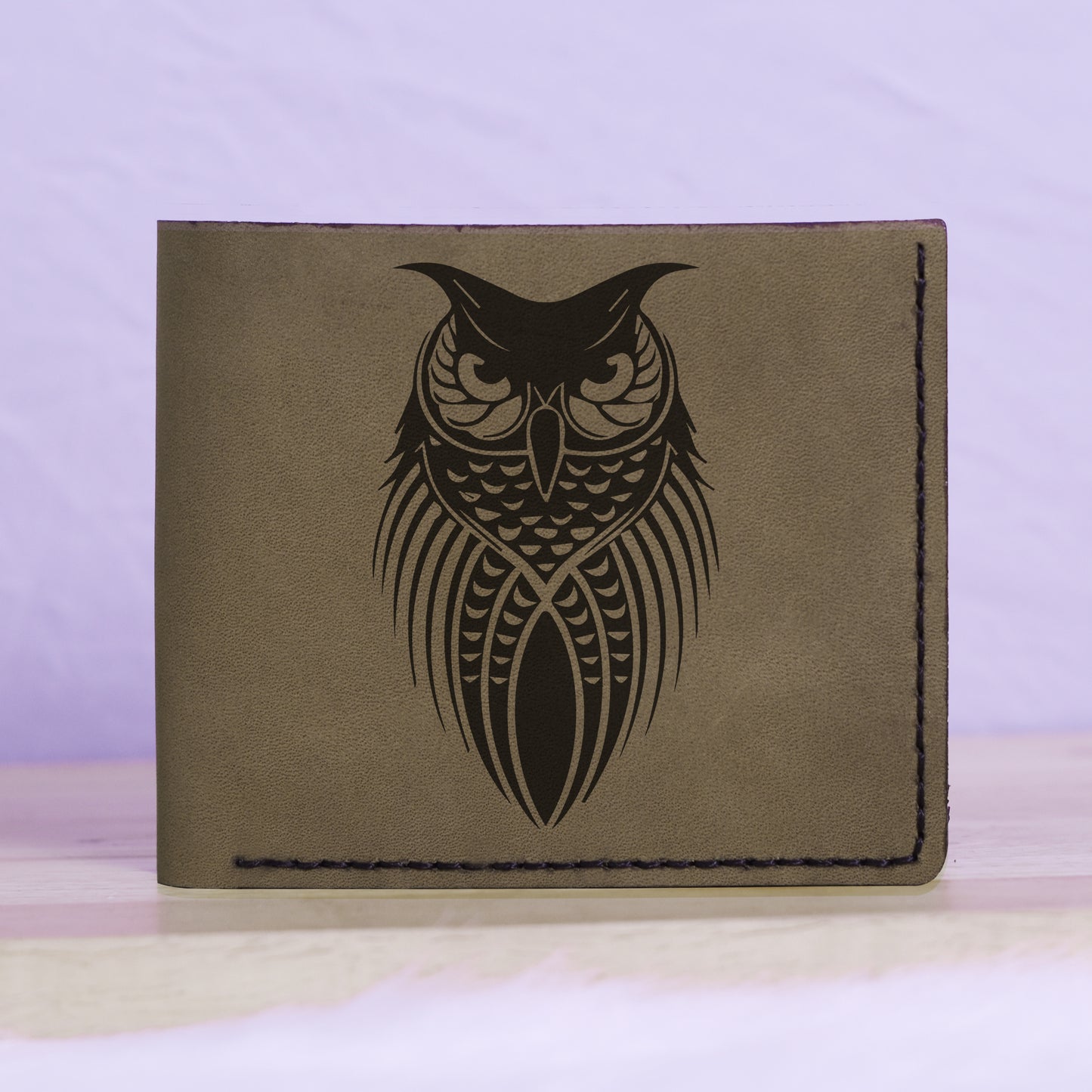 Men's Unique Owls Handmade Genuine Leather Blocking Bifold Wallet MHLT_01_GRN