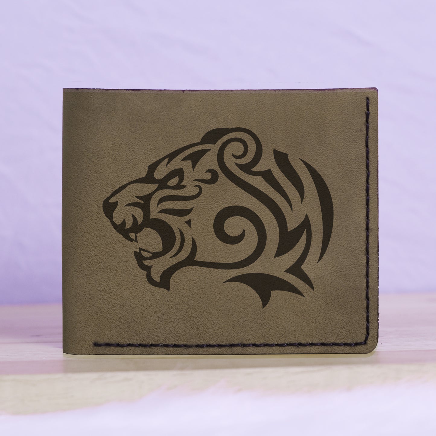 Men's Tribal Tiger Abstract Genuine Leather Blocking Bifold Wallet MHLT_01_GRN