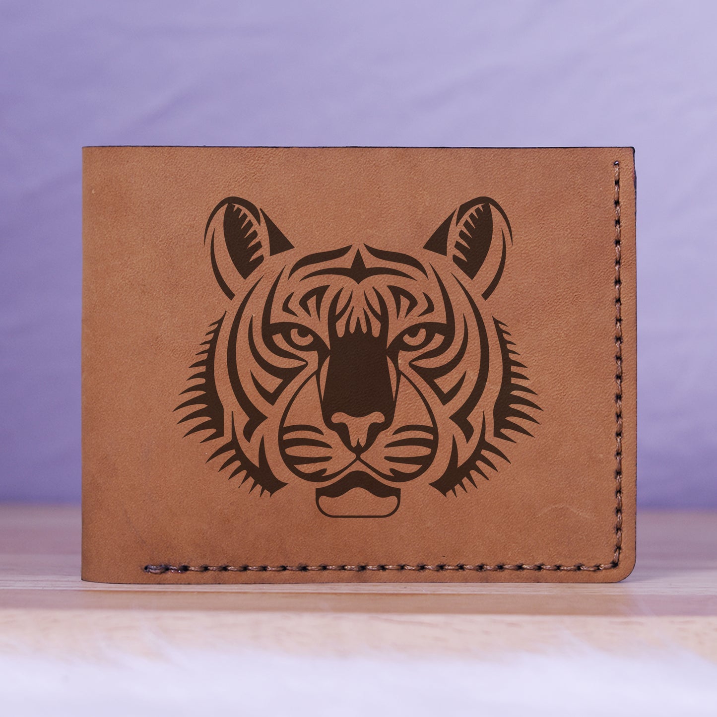 Men's Tribal Tiger Abstract Genuine Leather Blocking Bifold Wallet MHLT_01_BRN